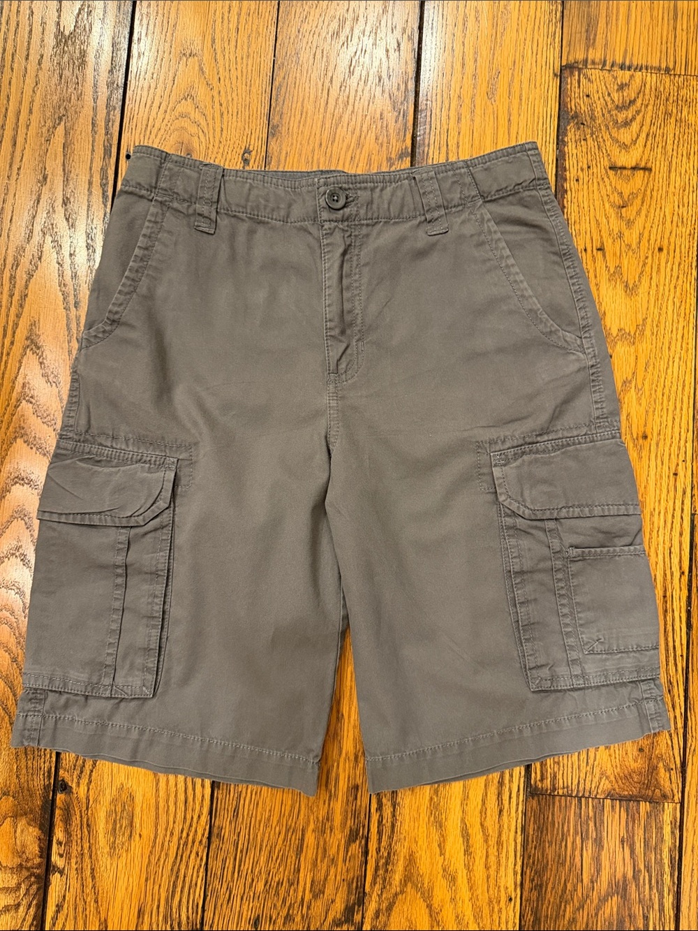 PURE STUFF OLIVE/GRAY BOYS CARGO SHORTS WITH ADJUSTABLE WAIST - SIZE 14